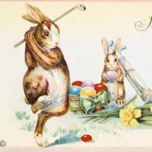 Easter card with a golfing theme, British, 1924