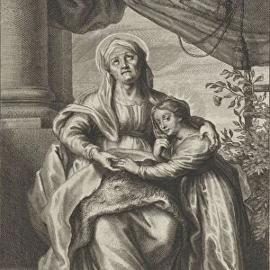 The education of the Virgin, with Saint Anne seated on a bench looking upwards