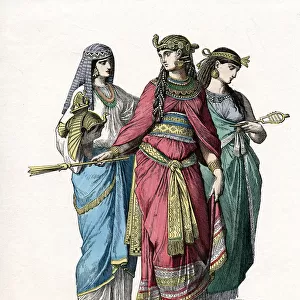 Egyptian queen and female attendants, mid 19th century