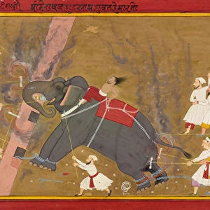 The elephant Khanderao Bahadur killing Sham Mahavat, ca. 1700. Creator: Unknown