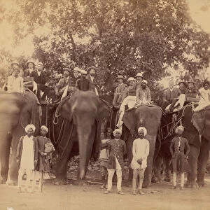 Four Elephants with Western Travellers and Attendants, Jaipur, India, 1860s-70s