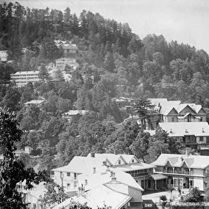 Elysium Hotel, houses on the nothern slopes of Jakko, Shimla, India, early 20th century