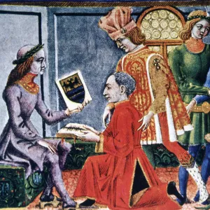 Emperor Frederick III receiving from the astronomer G. Bianchini the book Tabulae Astrologiae