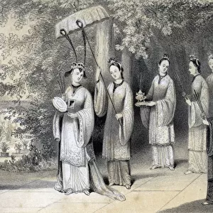 The empress and her attendants proceeding to the temple from the mulberry grove, 1847. Artist: JW Giles