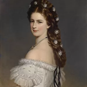 Empress Elisabeth of Austria with Diamond stars in her hair, ca 1860. Artist: Winterhalter, Franz Xavier (1805-1873)