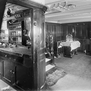 End of corridor and bar on steam yacht Venetia, 1920. Creator: Kirk & Sons of Cowes