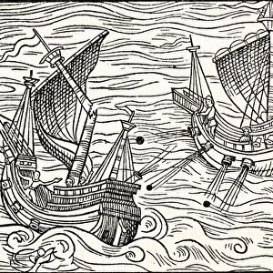 Engagement Between Two Merchant Ships Off The Coast of Iceland, 1555