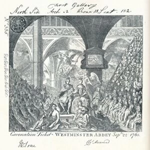 Engraved ticket for the Coronation ceremony of George III in Westminster Abbey 1761 (1906). Artist: George Bickham