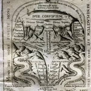 Engraving of the Ascent to Mount Carmel, by Saint Jean of the Cross, Madrid, 1694 edition