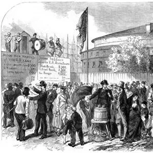 Enlisting Irish and German emigrants on the Battery, New York, USA, 1864. Artist: M Jackson