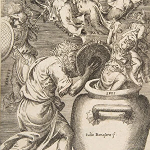 Epimetheus opening Pandoras box, 1531-76. Creator: Giulio Bonasone