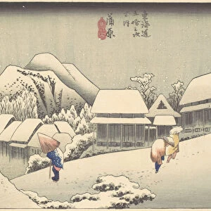 Evening Snow at Kanbara, from the series "Fifty-three Stations of the Tokaido", ca... ca. 1833-34. Creator: Ando Hiroshige. Evening Snow at Kanbara, from the series "Fifty-three Stations of the Tokaido", ca... ca. 1833-34