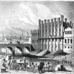 Exterior view of the Castle grinding mill at Sheffield, 1886