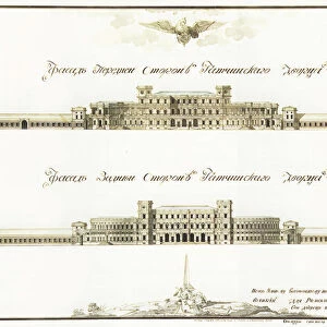 Facades of the Great Gatchina Palace, 1781. Artist: Rinaldi, Antonio (1709-1794)
