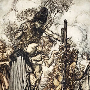 Fafner: Hey! Come hither, And stop me this cranny!, 1910. Artist: Arthur Rackham