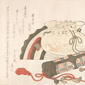 Fan, Bag and Incense-Tube, 19th century. 19th century. Creator: Shinsai