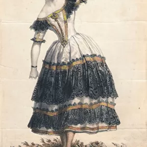 Fanny Elssler as Florinda in the dance La Cachucha (ballet Le Diable boiteux), 1836. Artist: Deveria, Achille (1800-1857)