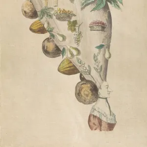 Fantastic Hairdresses with Fruit and Vegetable Motifs, 18th century. Creator: Anon