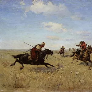Fight between Dnieper Cossacks and Tatars, 1892. Artist: Vasilkovsky, Sergei Ivanovich (1854-1917)