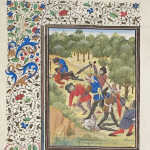 Fight in a wood between Christians and Saracens. Miniature from the Historia by William of Tyre, 1460s. Artist: Anonymous