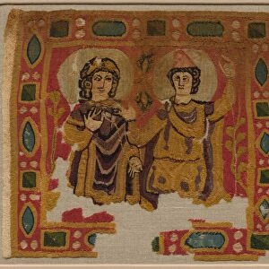Two Figures Framed by a Jeweled Border, 450-550. Creator: Unknown
