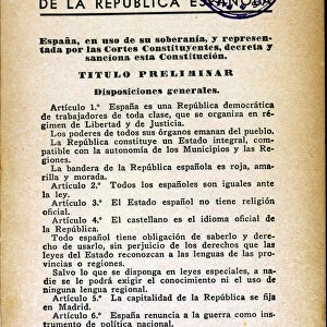 First page of the text of the Constitution of the Second Spanish Republic in 1931