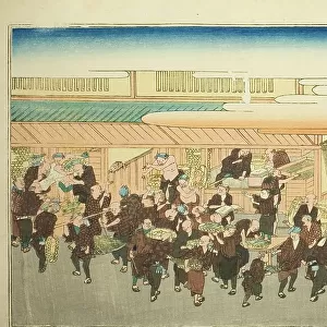 The Fish Market at Zakoba (Zakoba uoichi no zu), from the series "Famous Views of...", c. 1834. Creator: Ando Hiroshige. The Fish Market at Zakoba (Zakoba uoichi no zu), from the series "Famous Views of...", c. 1834