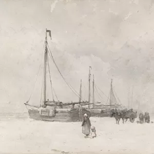 Fishing Boats on the Beach in Winter, mid to late 19th century. Creator: Anton Mauve