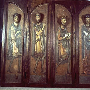 Frame of a polyptych with the three magi and the Virgin, probably a Catalan work