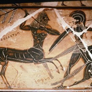 Detail from the Francois Vase, Satyr and Warrior fighting, c6th century BC. Artists: Ergotimos, Kleitias