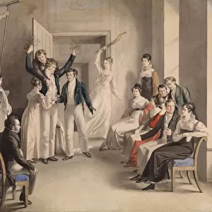 Franz Schubert (1797-1828). Party game of the Schubertians in Atzenbrugg, 1821. Artist: Kupelwieser, Leopold (1796-1862)