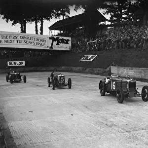 Frazer-Nash, MG and HRG racing at Brooklands, 1938 or 1939. Artist: Bill Brunell