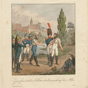 Two French soldiers fighting a duel on an avenue. Artist: Geissler, Christian Gottfried Heinrich (1770-1844)