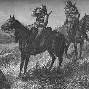 Frontier Light Horse, on Vedette Duty, Discovering Zulus near Woods Camp, on Kambula Hill, c1880
