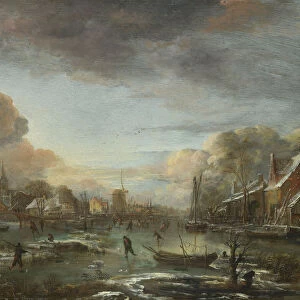 A Frozen River by a Town at Evening, ca 1665. Artist: Neer, Aert, van der (1603-1677)