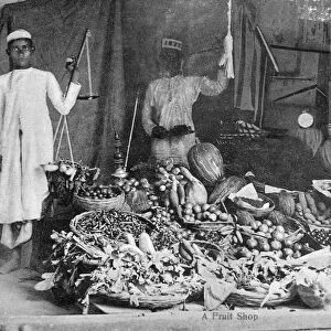 Fruit shop, India, early 20th century