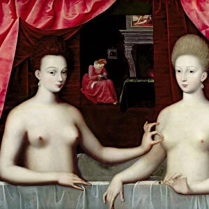 Gabrielle d Estrees and one of her sisters, duchesse de Villars. Artist: Master of the School of Fontainebleau (2nd third of 16th cen. )