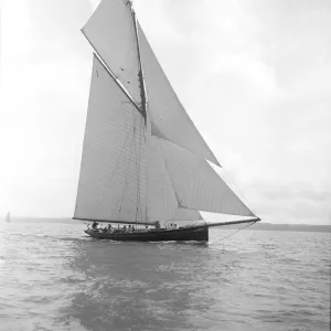 The gaff rigged cutter Bloodhound sailing close-hauled, August 1911. Creator