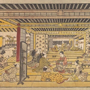 A Game of Hand Sumo in the New Yoshiwara, ca. 1740. Creator: Furuyama Moromasa
