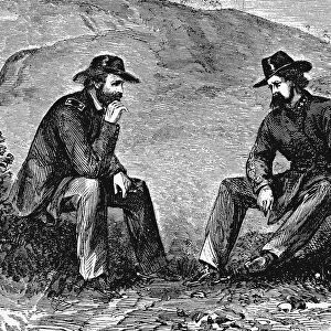 Generals Grant and Pemberton negotiating the surrender of Vicksburg, American Civil War, 1863