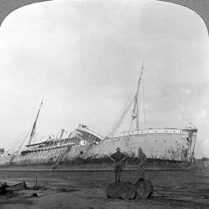 German cruiser sunk off Dar es Salaam, Tanzania, World War I, 1914-1918. Artist: Realistic Travels Publishers