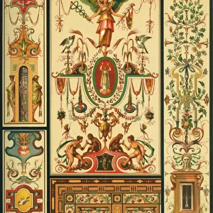 German Renaissance ceiling and wall painting, wood mosaic and embroidery, (1898). Creator: Unknown