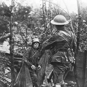 A German soldier surrenders, Aisne, France, World War I, 18 July 1918