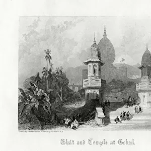 Ghat and Temple at Gokul, India, c1838. Artist: R Wallis
