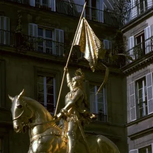 Gilded equestrian statue of St Joan of Arc, 19th century. Artist: Emmanuel Fremiet