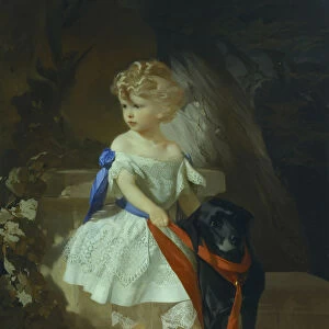 Girl with Dog, 1860s. Artist: Makarov, Ivan Kosmich (1822-1897)