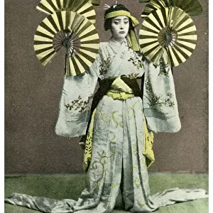 Girl performing a fan dance, Japan, 1904