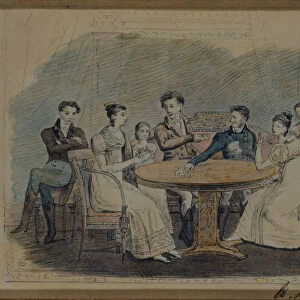 Golitsyn Family at the Table, 1820. Artist: Anonymous