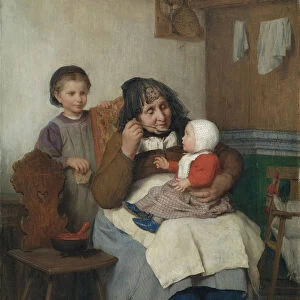 Grandmother spooning the soup to her grandchild, 1868