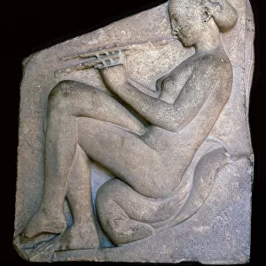 Greek sculpture of a girl playing a flute, 5th century BC